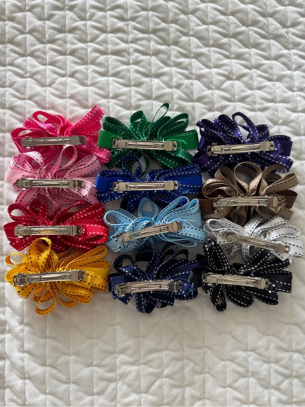 Girls Multicolor Grosgrain Ribbon Hair Bows - Set of 12